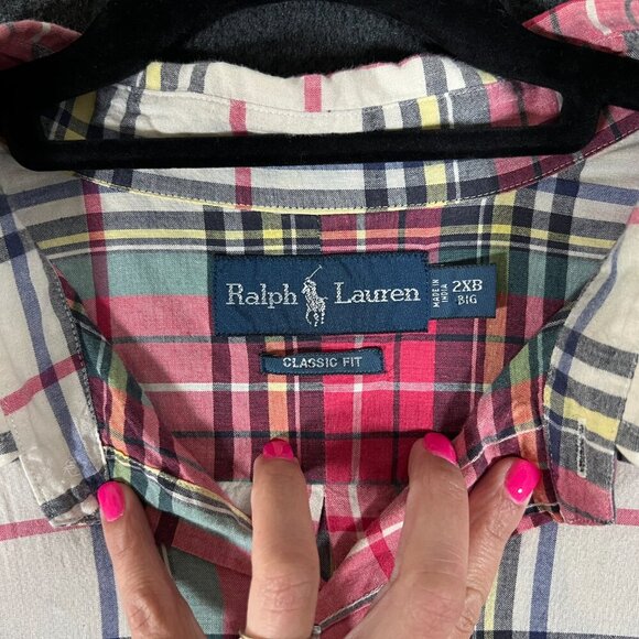 Ralph Lauren mens 2XB plaid oxford shirt red kelly green - Picture 2 of 7